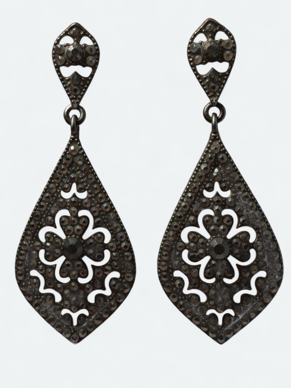 Dangle Drop Black Crystal Rhinestone Earrings - Picture 1 of 6